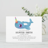 Narwhal Pool Float Birthday Pool Party Einladung (Stehend Vorderseite)