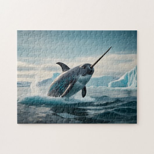 Narwhal springt aus arktischem Wasser Puzzle (Horizontal)