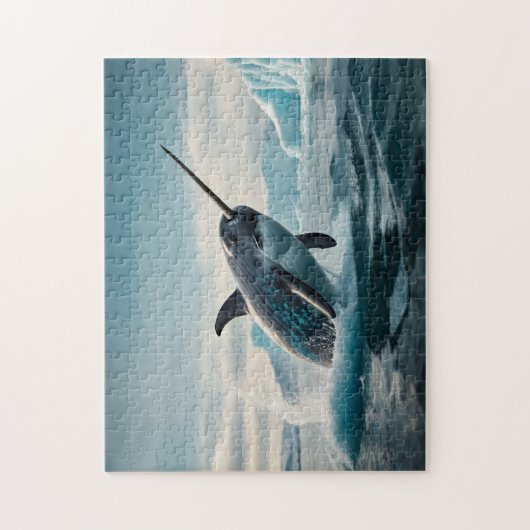 Narwhal springt aus arktischem Wasser Puzzle (Vertikal)
