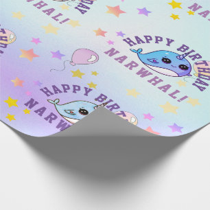 Narwhal Star Party Lila Blue Ombre Personalisiert Geschenkpapier
