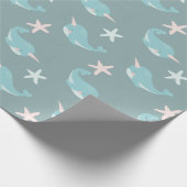 Narwhal & Starfish Muster Green Geschenkpapier (Ecke)