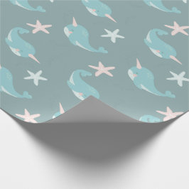 Narwhal & Starfish Muster Green Geschenkpapier