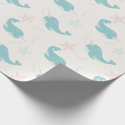Narwhal & Starfish Muster Weiß Geschenkpapier (Ecke)