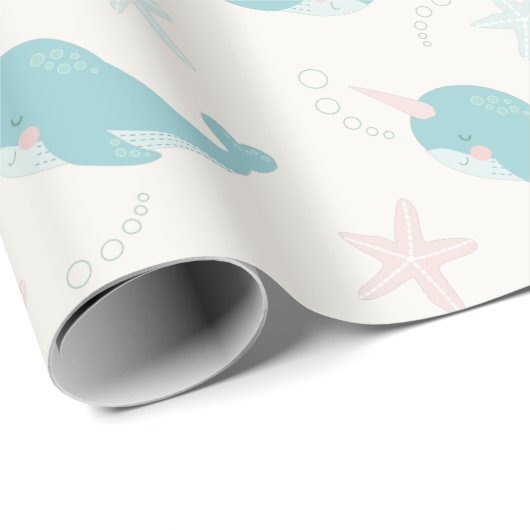 Narwhal & Starfish Muster Weiß Geschenkpapier (Rolleneckpunkt)