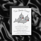 Narwhal Twins | Graue Chibi Cartoon Gender Reveal Einladung