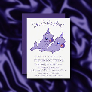 Narwhal Twins   Lila Niedlicher Chibi Cartoon Dusc Einladung