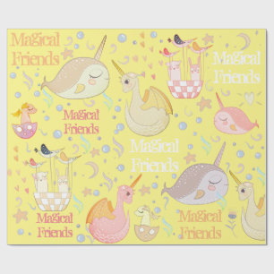 Narwhal und Drache-Freund-Gelb personalisiert Geschenkpapier