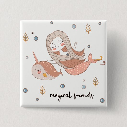 Narwhal und Mermaid Magical Friends. Button (Vorderseite)