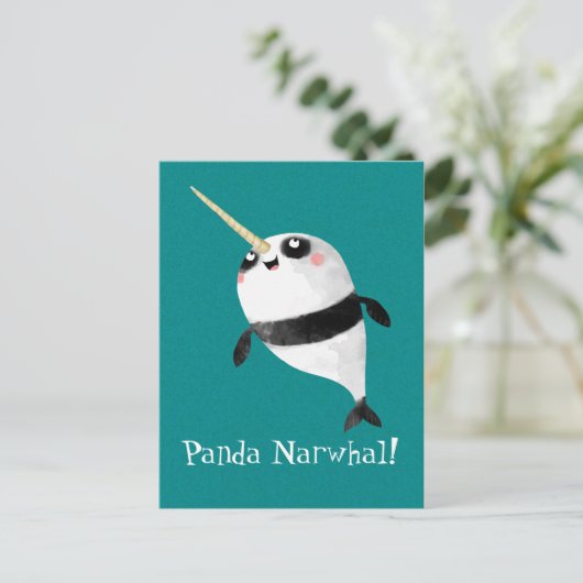Narwhal und Panda in One Postkarte (Stehend Vorderseite)