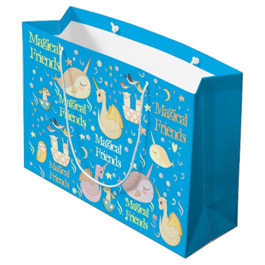 Narwhal und personalisiertes Party Kinder der Große Geschenktüte (Rückseite Schrägansicht)