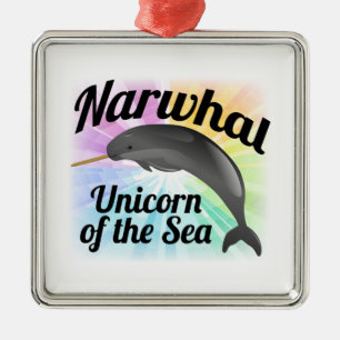Narwhal Unicorn des Meeres, Niedlicher Regenbogen Ornament Aus Metall