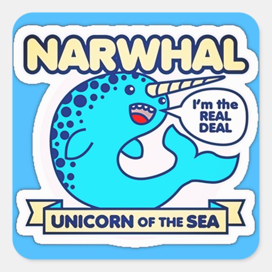 Narwhal Unicorn des Meeres Quadratischer Aufkleber (Vorderseite)