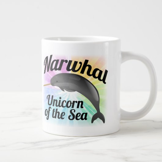 Narwhal Unicorn of the Sea, Niedlicher Regenbogen Jumbo-Tasse (Rechts)