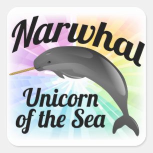 Narwhal Unicorn of the Sea, Niedlicher Regenbogen Quadratischer Aufkleber