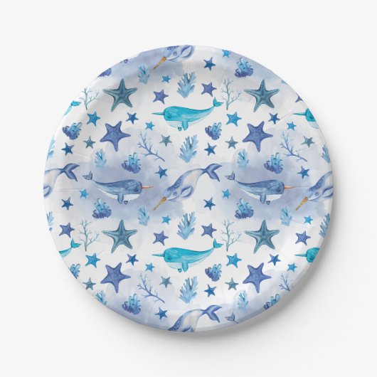 Narwhal unter den Sea Baby Shower Teller (Vorderseite)