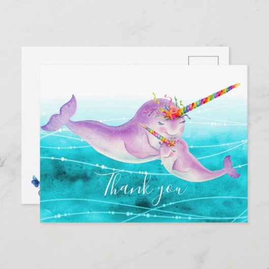 Narwhal Virtual Hug Regenbogen Vielen Dank Postkarte (Vorne/Hinten)