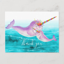 Narwhal Virtual Hug Regenbogen Vielen Dank Postkarte