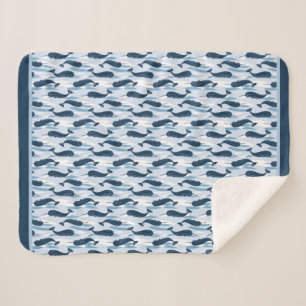 Narwhal Waves Allover Print Blue Sherpadecke