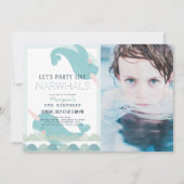 Narwhal Waves Sea Blue Boy Birthday Foto Einladung (Vorderseite)