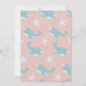 Narwhal Waves Sea Pink Girl Birthday Einladung (Rückseite)