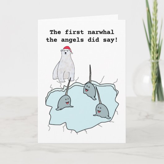Narwhal whale pun Christmas Weihnachtskarte Feiertagskarte (Vorderseite)