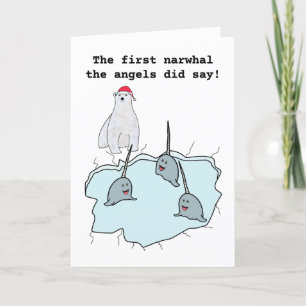Narwhal whale pun Christmas Weihnachtskarte Feiertagskarte