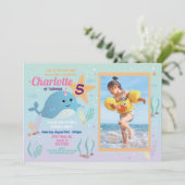 Narwhale Birthday Party Pool Beach Foto Narwhal Einladung (Stehend Vorderseite)