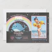 Narwhale Foto Pool Party Geburtstag Float Narwhal Einladung (Vorderseite)