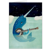 Narwhals Aquarell - Narwhal spielt Banjo-Karte