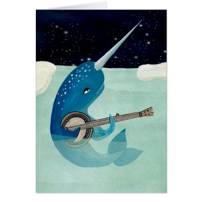 Narwhals Aquarell - Narwhal spielt Banjo-Karte (Vorne)