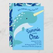 Narwhals Ocean Einladungen zum 1. Geburtstag (Vorne/Hinten)