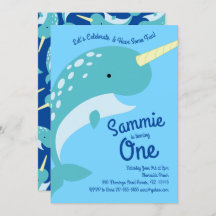 Narwhals Ocean Einladungen zum 1. Geburtstag