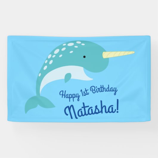 Narwhals Ocean Niedlich 1. Geburtstag Party Thema Banner (Horizontal)