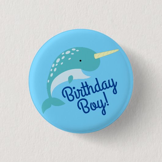 Narwhals Ocean Niedlich 1. Geburtstag Party Thema Button (Vorderseite)