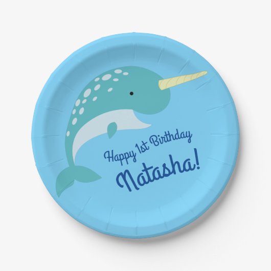 Narwhals Ocean Niedlich 1. Geburtstag Party Thema Pappteller (Vorderseite)