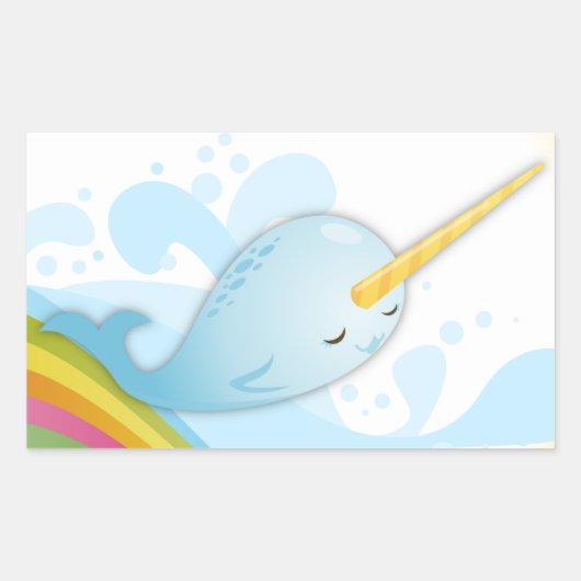 Narwhals Swim auf Rainbows Rechteckiger Aufkleber (Vorderseite)