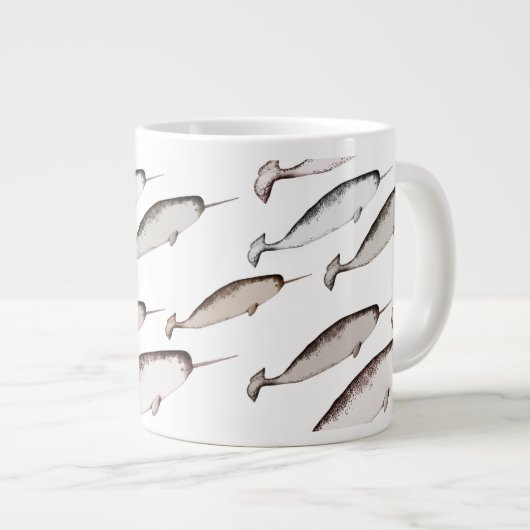Narwhals Swim - Narwhal Pattern Whale Lover Gesche Jumbo-Tasse (Vorderseite Rechts)