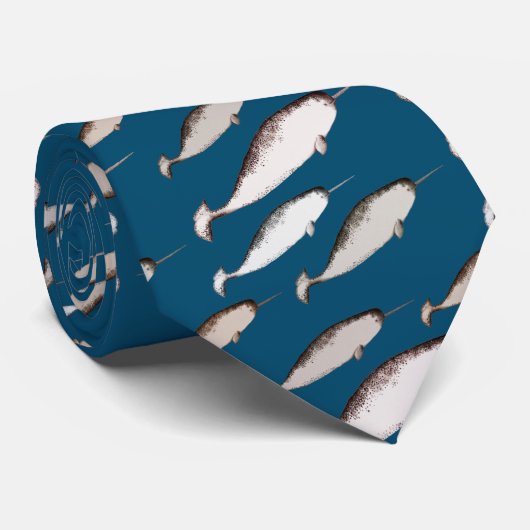 Narwhals Swim - Narwhal Pattern Whale Lover Navy Krawatte (Gerollt)