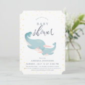 Narwhals Watercolor Gray Baby Dusche Einladung (Stehend Vorderseite)