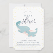 Narwhals Watercolor Gray Baby Dusche Einladung (Vorderseite)