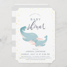 Narwhals Watercolor Gray Baby Dusche Einladung
