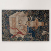 Narziss am Brunnen, mittelalterlicher Teppich Puzzle (Horizontal)