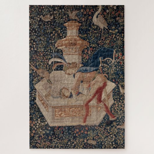 Narziss am Brunnen, mittelalterlicher Teppich Puzzle (Vertikal)