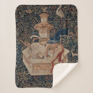 Narziss am Brunnen, mittelalterlicher Teppich Sherpadecke