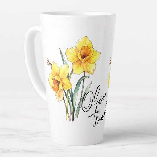 Narziss "Danke!" Editable Slogan & Name Milchtasse (Linke Ecke)