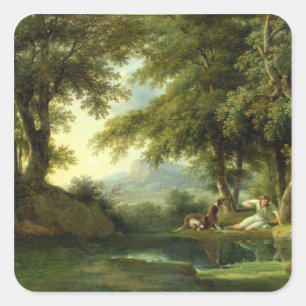 Narzisse, die seine Reflexion bewundert Quadratischer Aufkleber