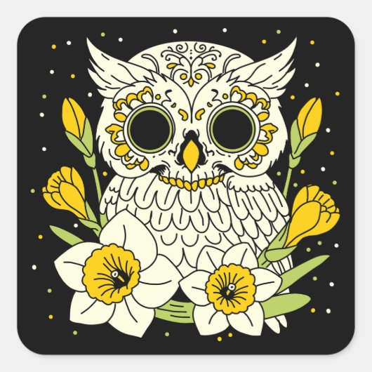 Narzisse und Schädel Quadratischer Aufkleber (Vorderseite)