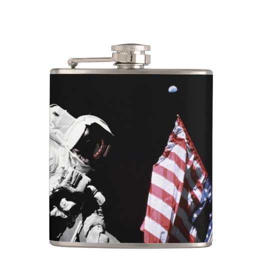 NASA Apollo 17 Astronaut Flag Earth Moon Foto Flachmann (Vorderseite)