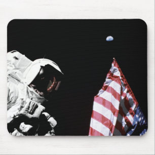 NASA Apollo 17 Astronaut Flag Earth Moon Foto Mousepad