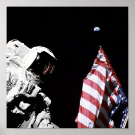 NASA Apollo 17 Astronaut Flag Earth Moon Foto Poster